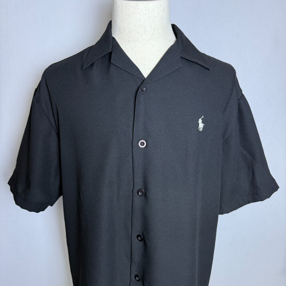 Ralph Lauren Casual Short Sleeve Camp Shirt Sz M Black White Pony Cuban Collar - Picture 2 of 13